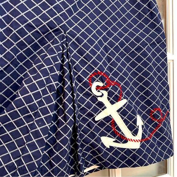 Vintage L.L. Bean Navy Coastal Nautical Anchor Cotton Skirt Size 8 Medium M - Picture 2 of 12